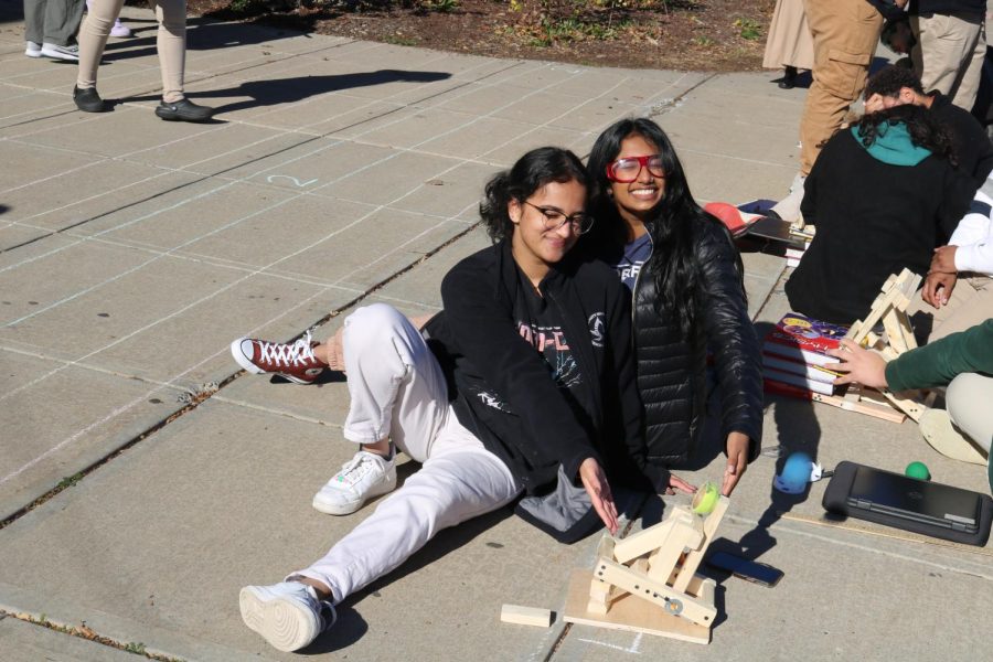 Mr. Brown’s physics class playing with the physics of a catapult, a project thats an annual tradition.