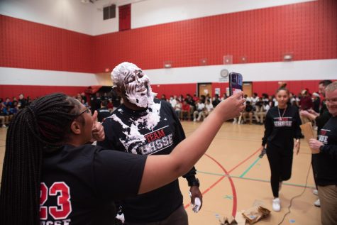 Brianna Jordan-Devalda ‘23 and Teriko Roberts, Behavior Technician, taking a selfie after a fundraising event, Pie Face. For more photos from Spirit Week and the pep rally, see the Showcase story on the home page.