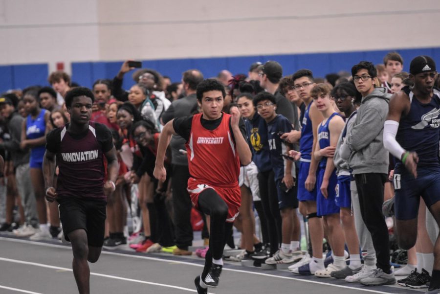 Joshua Tomczyk 25 competes in the 55-meter dash.