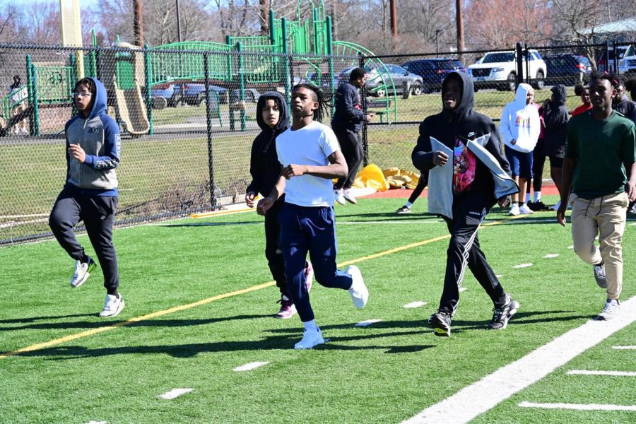 UHSSE’s outdoor track sprinters at practice.