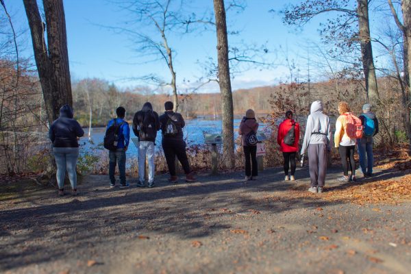 Hiking Club students pictured at Sessions Woods. 